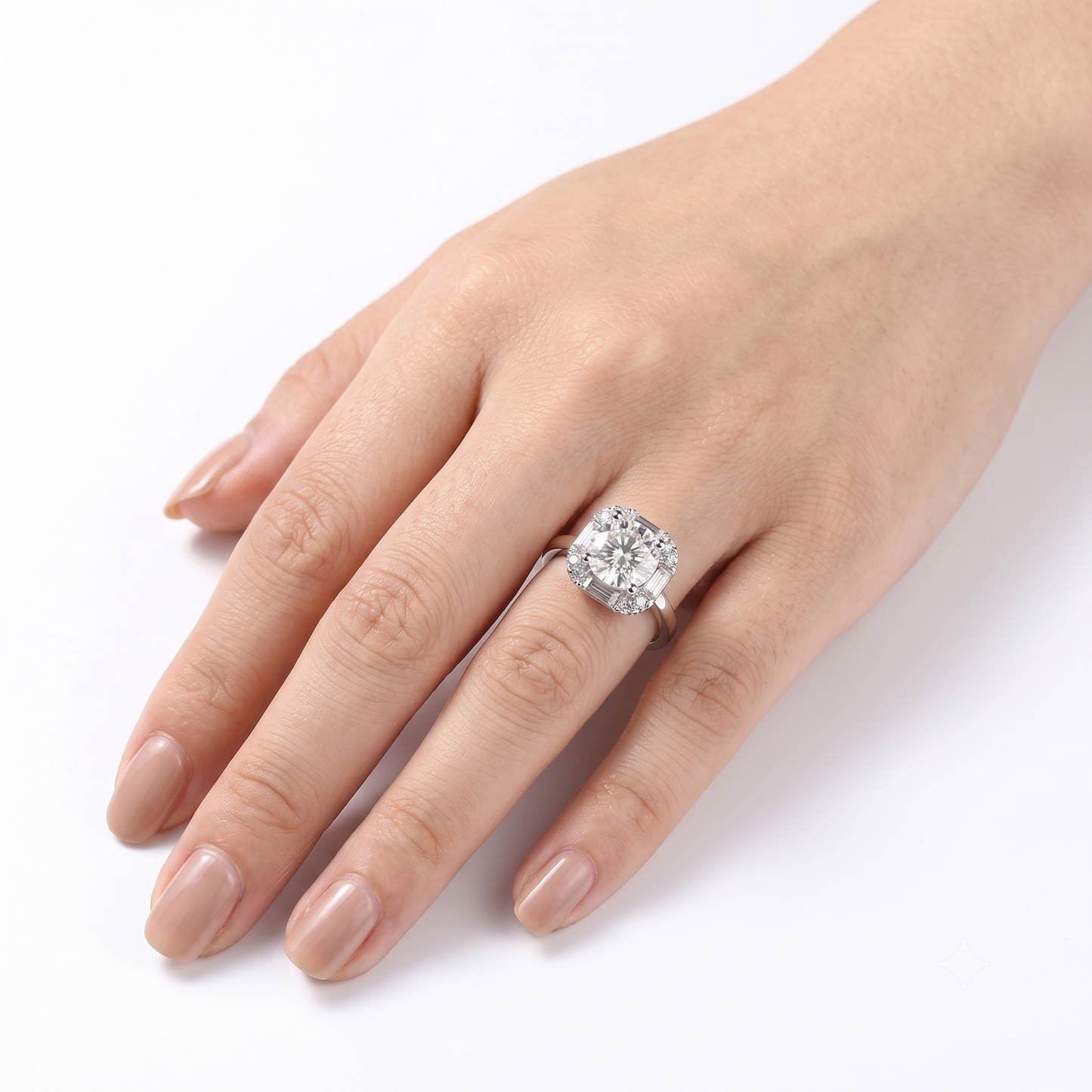 14k White Gold Moissanite Halo Engagement Ring 1 Carat Center Stone