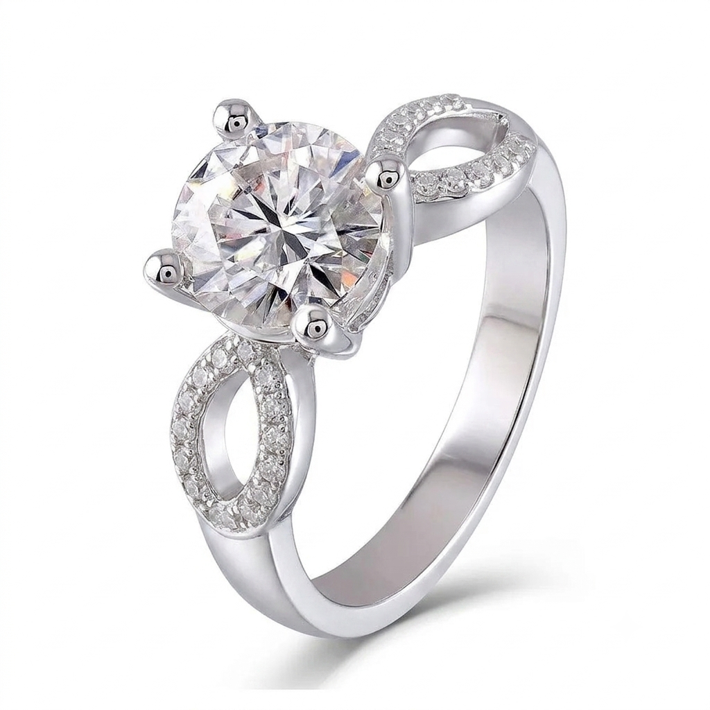 White Gold Plated Dual Band Moissanite Engagement Ring 2 carats & 1ct Options