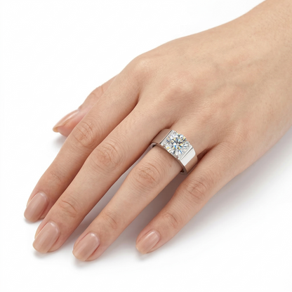 White Gold Plated Silver Wide Band Moissanite Unique Engagement Ring for Women 1ct, 2ct, 3ct Options