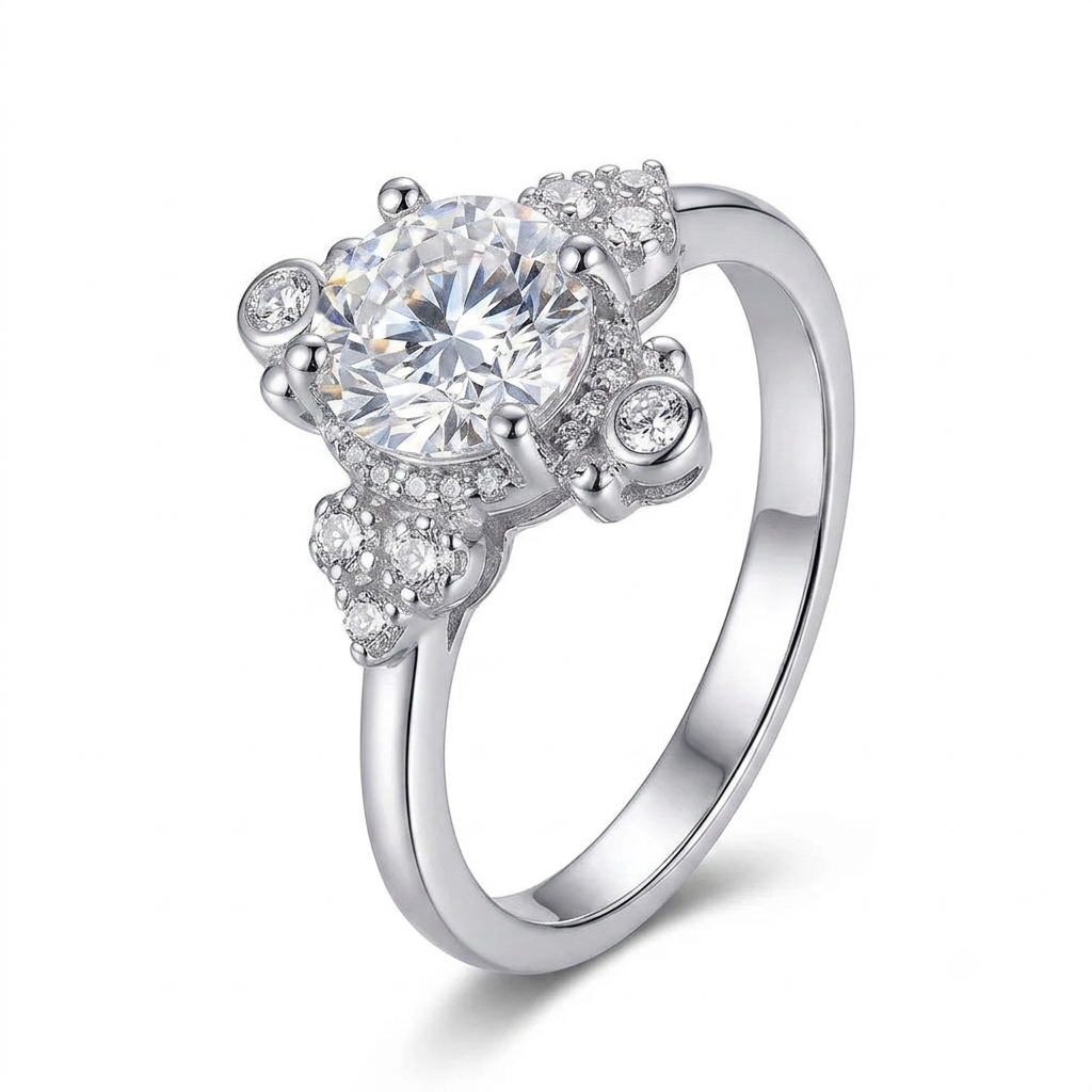 White Gold Plated Silver Moissanite Wedding Ring 1 Carat Center Stone