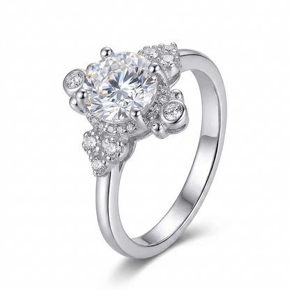 White Gold Plated Silver Moissanite Wedding Ring 1 Carat Center Stone