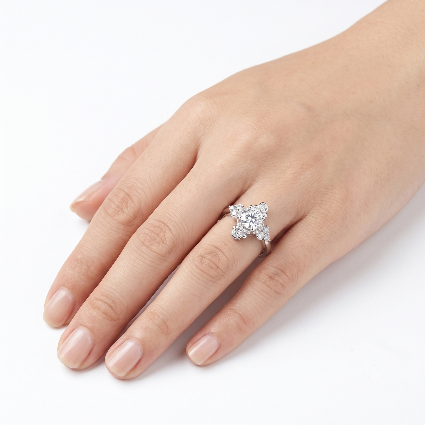 White Gold Plated Silver Moissanite Wedding Ring 1 Carat Center Stone