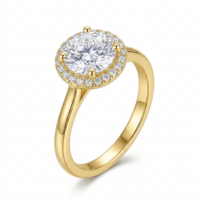 Resizable Yellow Gold Plated Silver Halo Moissanite Adjustable Ring for Woman 2ct