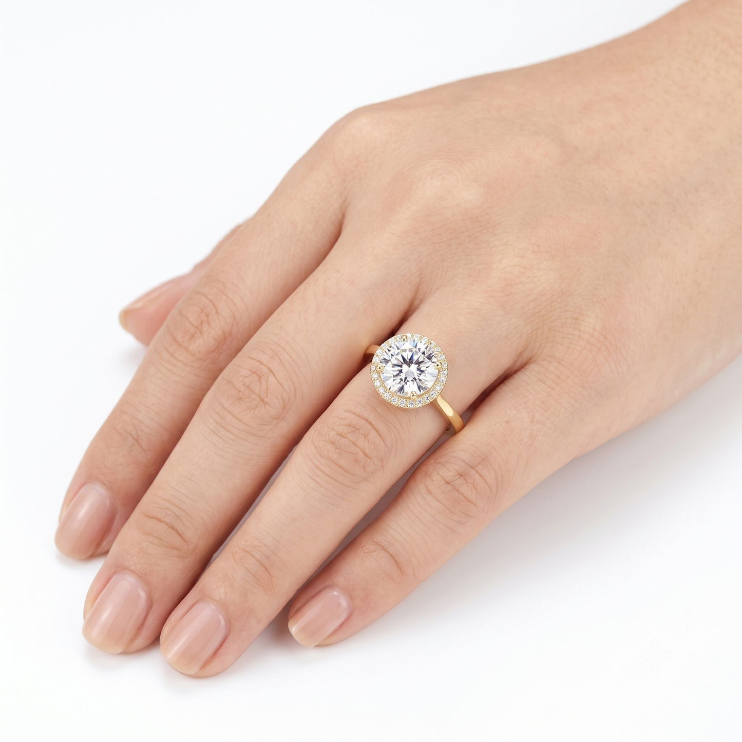 Resizable Yellow Gold Plated Silver Halo Moissanite Adjustable Ring for Woman 2ct