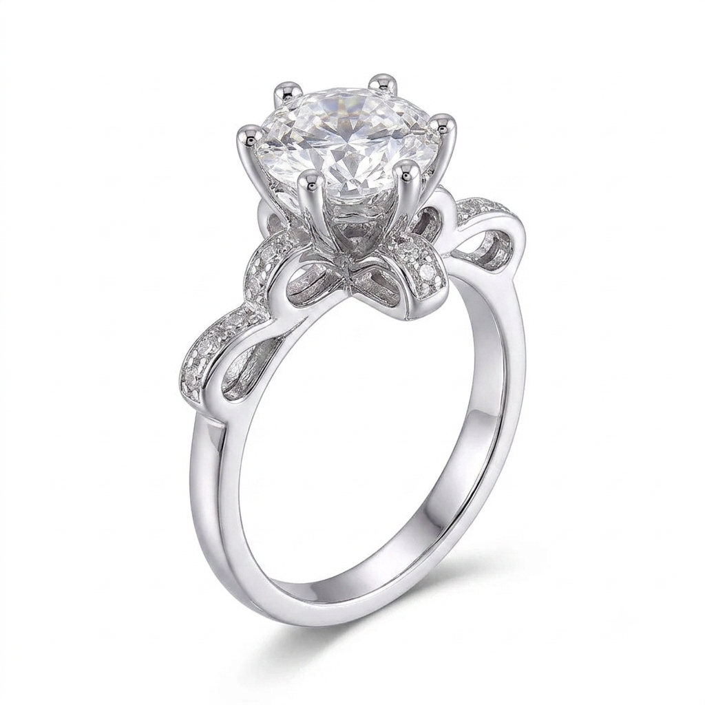 White Gold Plated Ribbon Moissanite Ring 0.5ct, 2ct, 3ct, Options | Most Beautiful Engagement Ring in the World