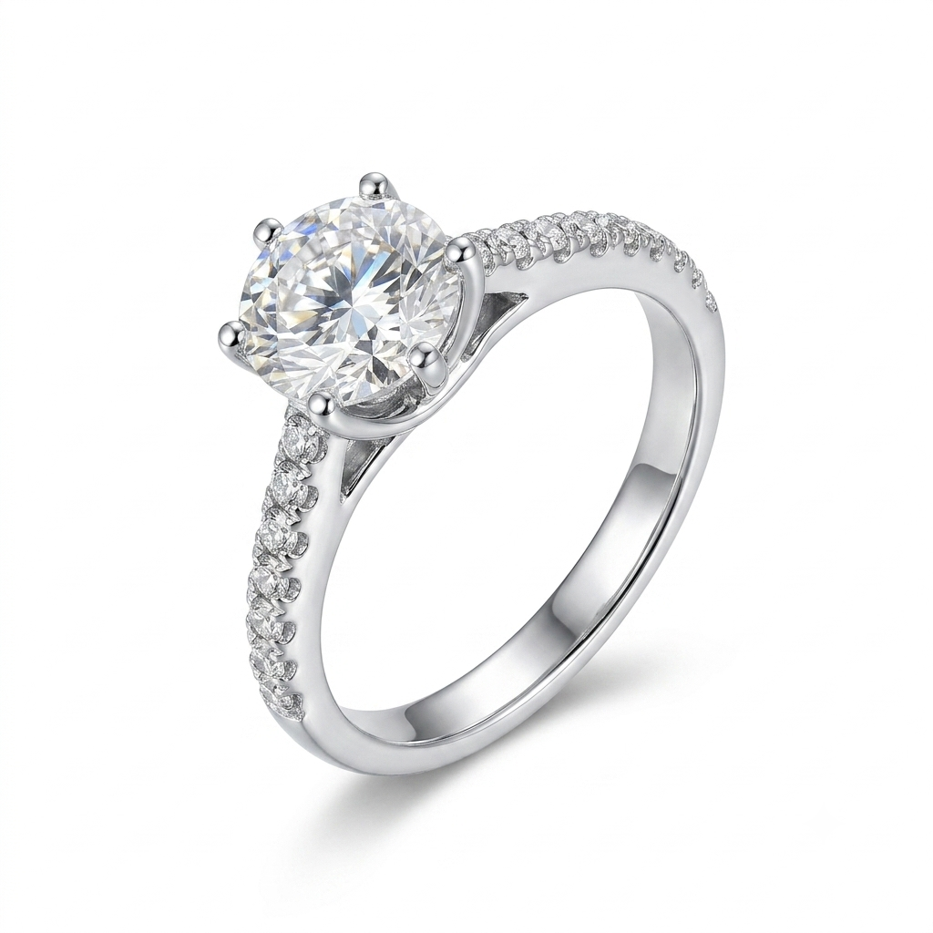 10k White Gold Ring Moissanite 1.5ct Center Stone