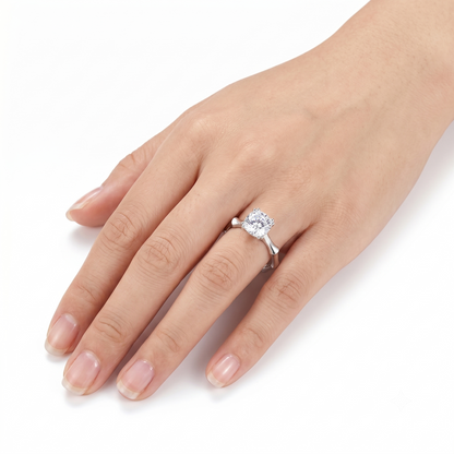 Moissanite 14k White Gold Ring / Cushion Cut Solitaire Ring 1ct