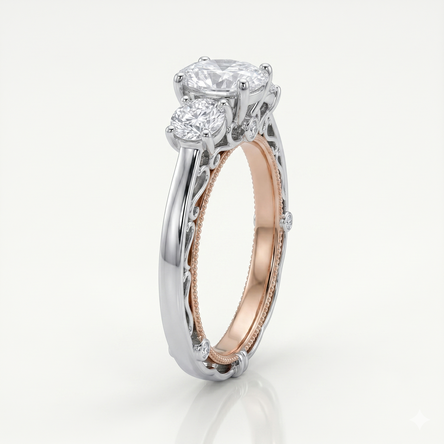 14k White & Rose Gold Moissanite 3 Stone Ring 1.24ct Total