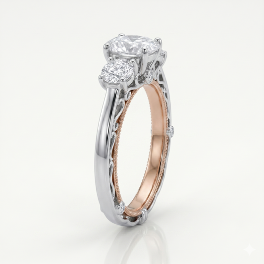 14k White & Rose Gold Moissanite 3 Stone Ring 1.24ct Total