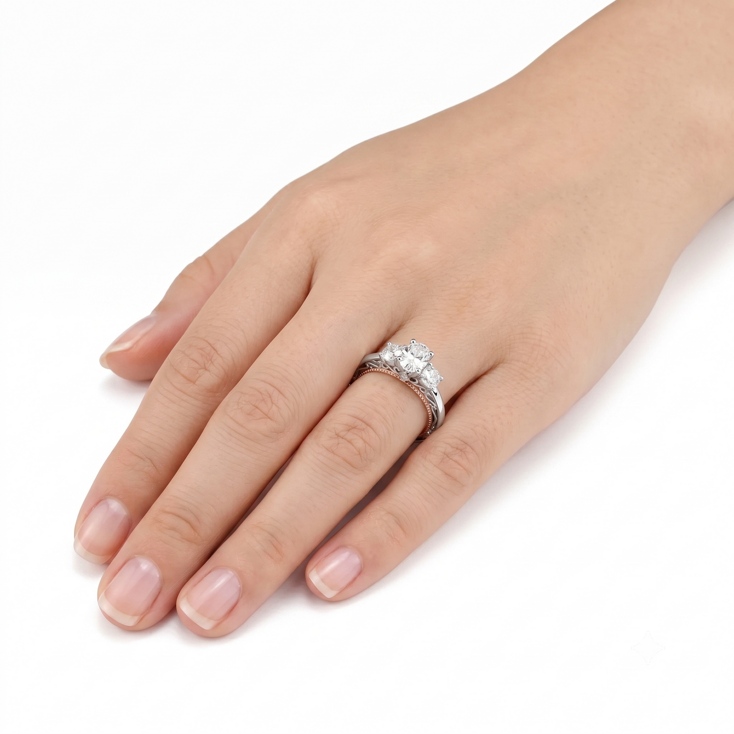 14k White & Rose Gold Moissanite 3 Stone Ring 1.24ct Total