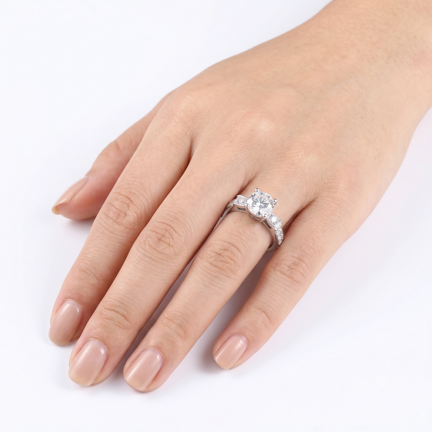 Elegant Rings - 14k White Gold Moissanite Ring 1ct Center Stone