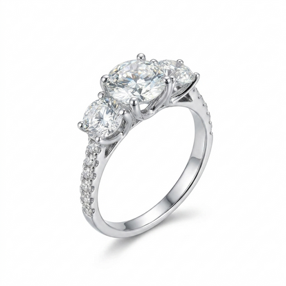 10k White Gold 3 Stone Slightly Blue / Turquoise Moissanite Ring 2.24ct