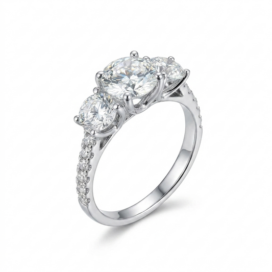 10k White Gold 3 Stone Slightly Blue / Turquoise Moissanite Ring 2.24ct