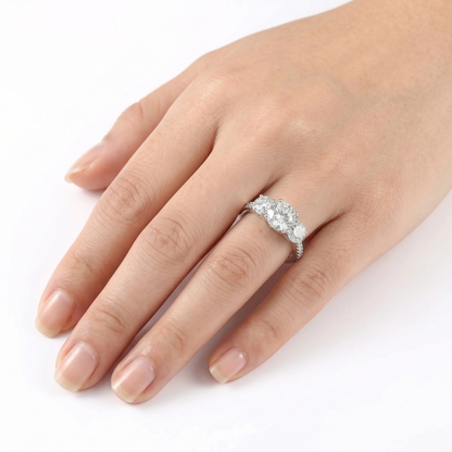 10k White Gold 3 Stone Slightly Blue / Turquoise Moissanite Ring 2.24ct