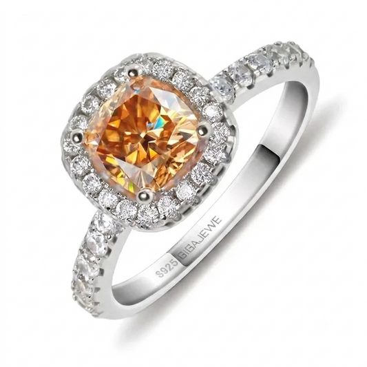 Platinum Plated Silver Halo Stone Moissanite Ring 1ct (Multiple Colors)