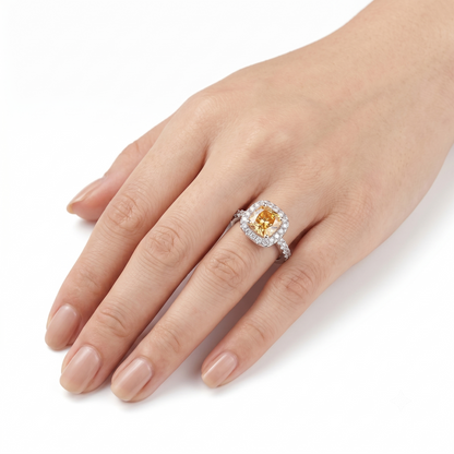 Platinum Plated Silver Halo Stone Moissanite Ring 1ct (Multiple Colors)