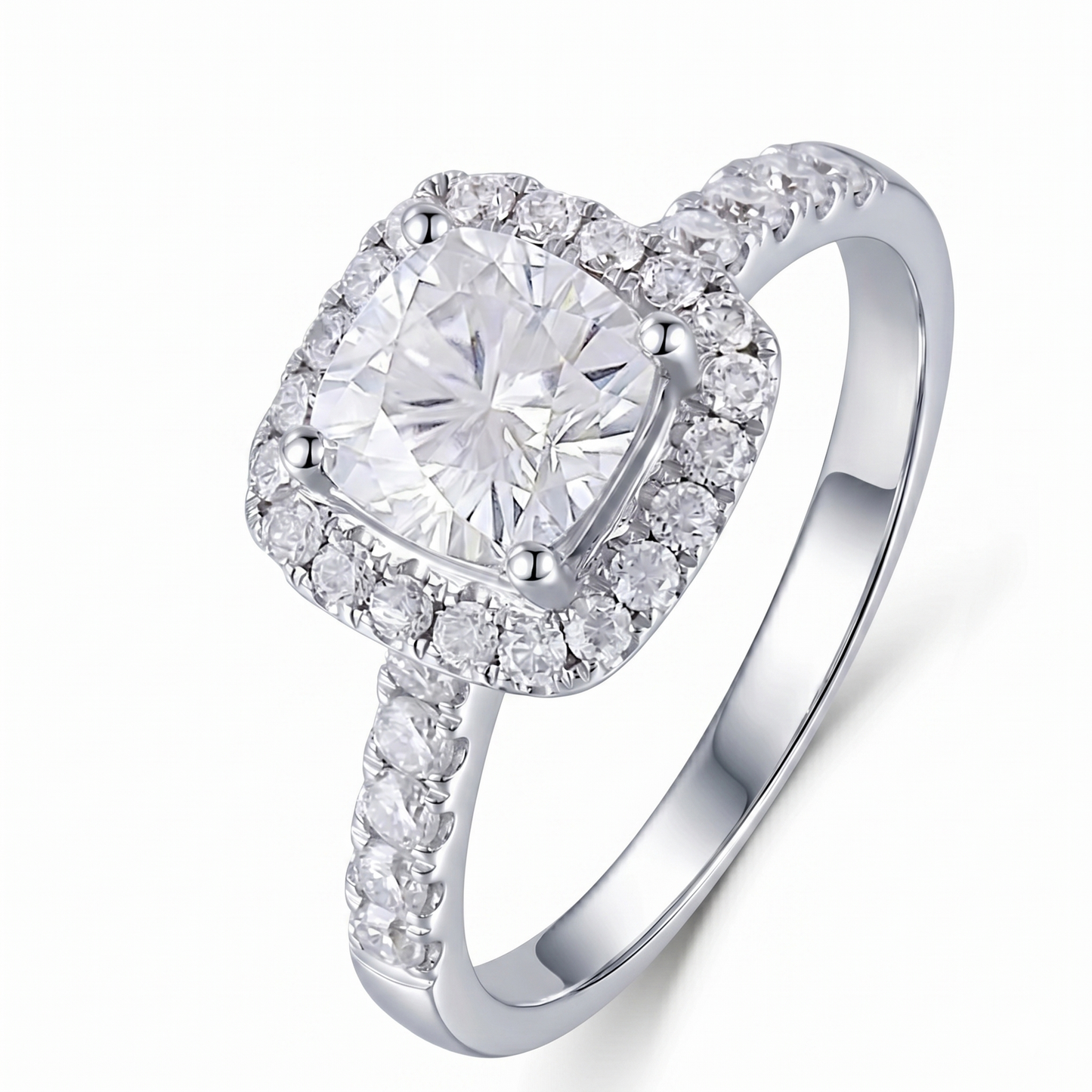 10k Best White Gold Ring Halo Moissanite 1.4ct Total