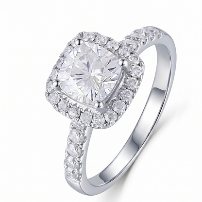 10k Best White Gold Ring Halo Moissanite 1.4ct Total