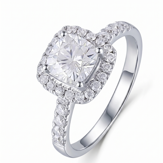 10k Best White Gold Ring Halo Moissanite 1.4ct Total