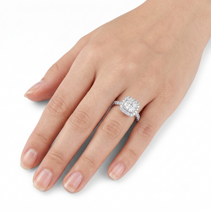 10k Best White Gold Ring Halo Moissanite 1.4ct Total