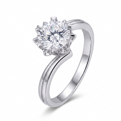 Platinum Plated Silver Twisted Solitaire Moissanite 1 Carat Ring