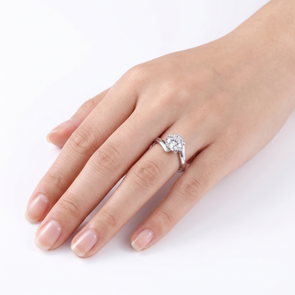 Platinum Plated Silver Twisted Solitaire Moissanite 1 Carat Ring