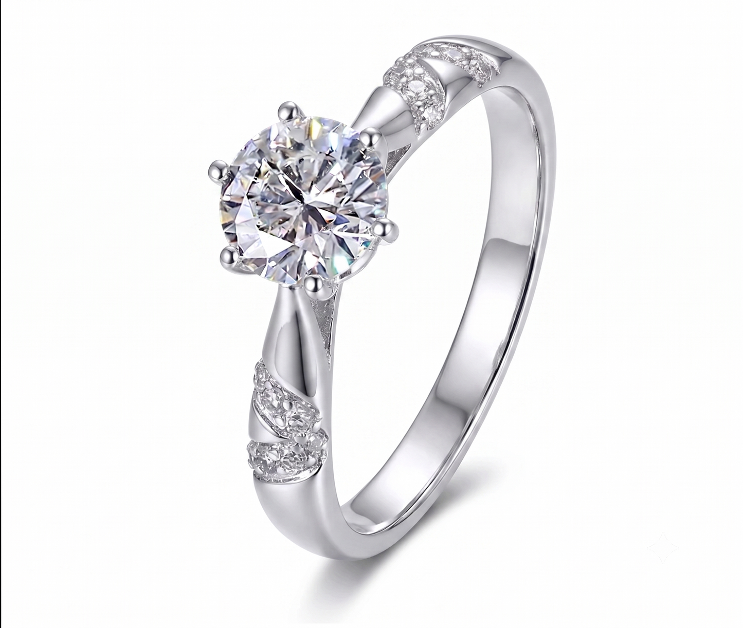 Platinum Plated Silver Moissanite 1 Carat Solitaire Ring