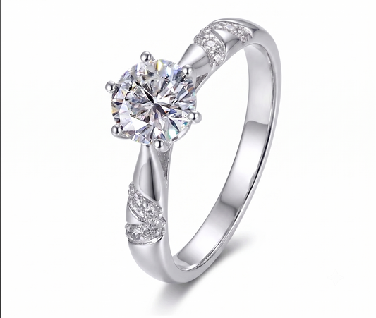 Platinum Plated Silver Moissanite 1 Carat Solitaire Ring