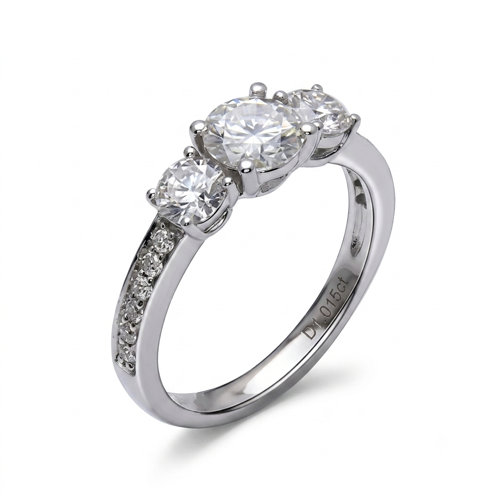 10k White, Yellow, Rose Gold 3 Stone Moissanite Ring 1.1ct Total