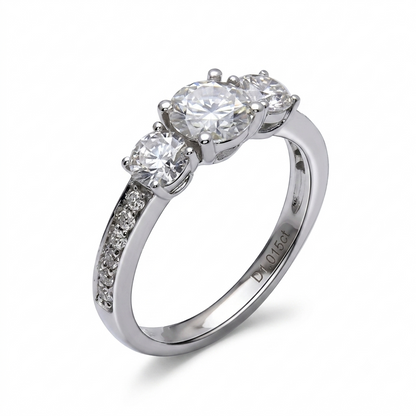 10k White, Yellow, Rose Gold 3 Stone Moissanite Ring 1.1ct Total