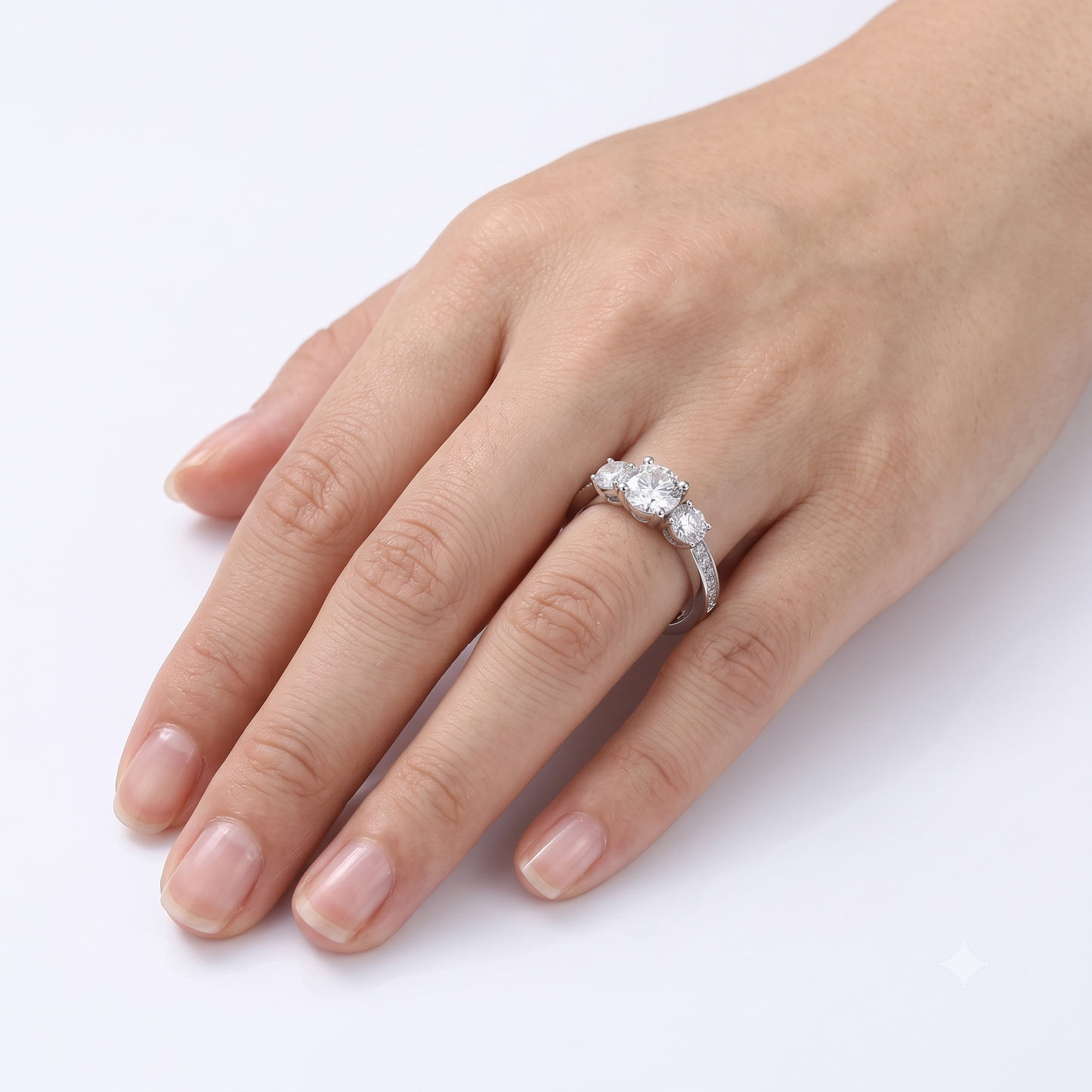10k White, Yellow, Rose Gold 3 Stone Moissanite Ring 1.1ct Total