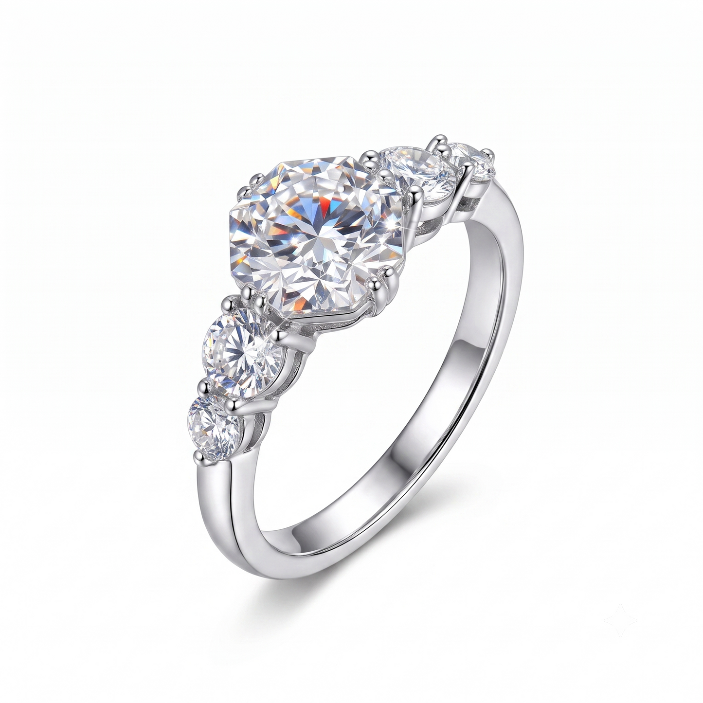 14k White Gold Octagon Cut Moissanite Ring 1.28ct Total