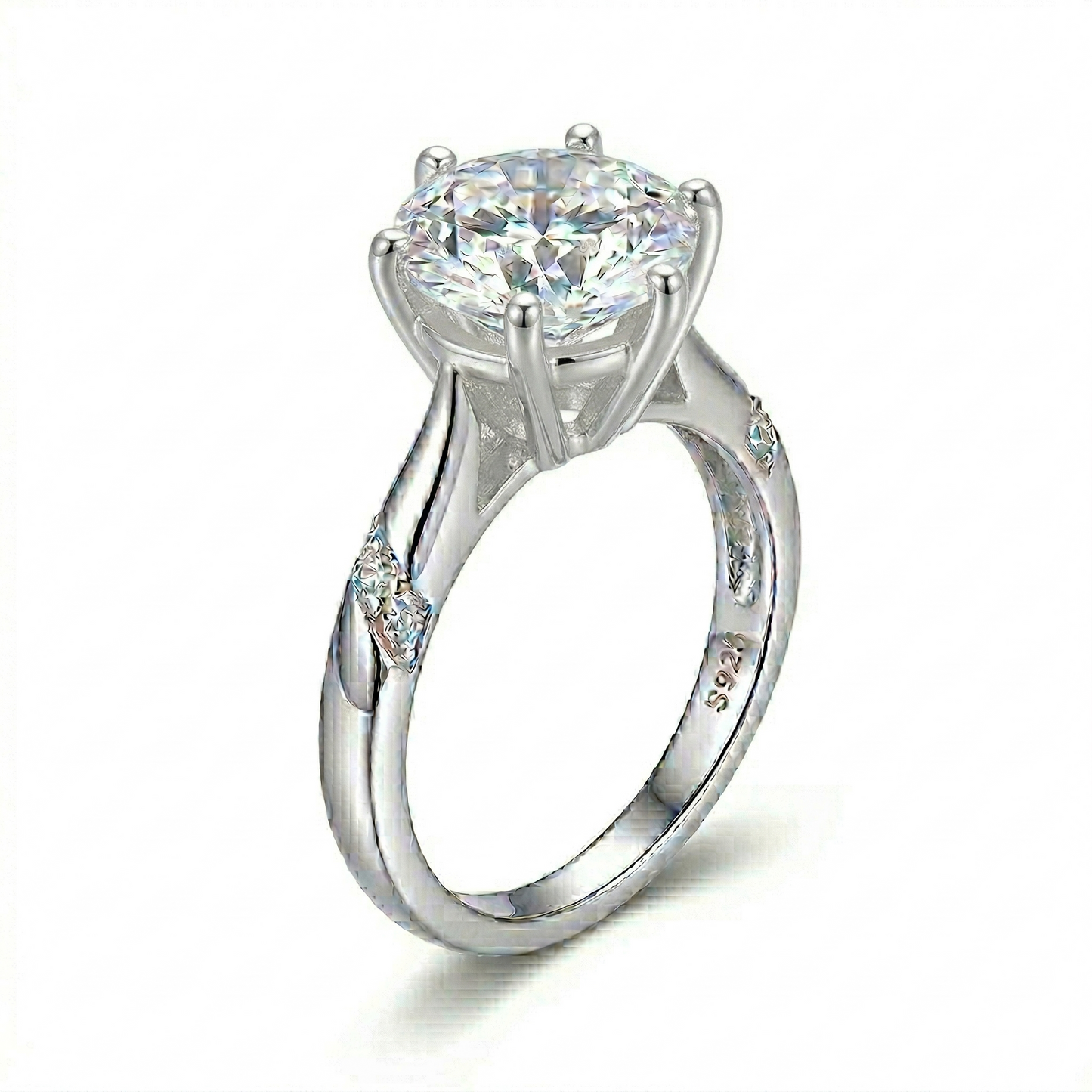 Platinum Plated Silver Moissanite Ring 1ct, 1.5ct, 2ct Options