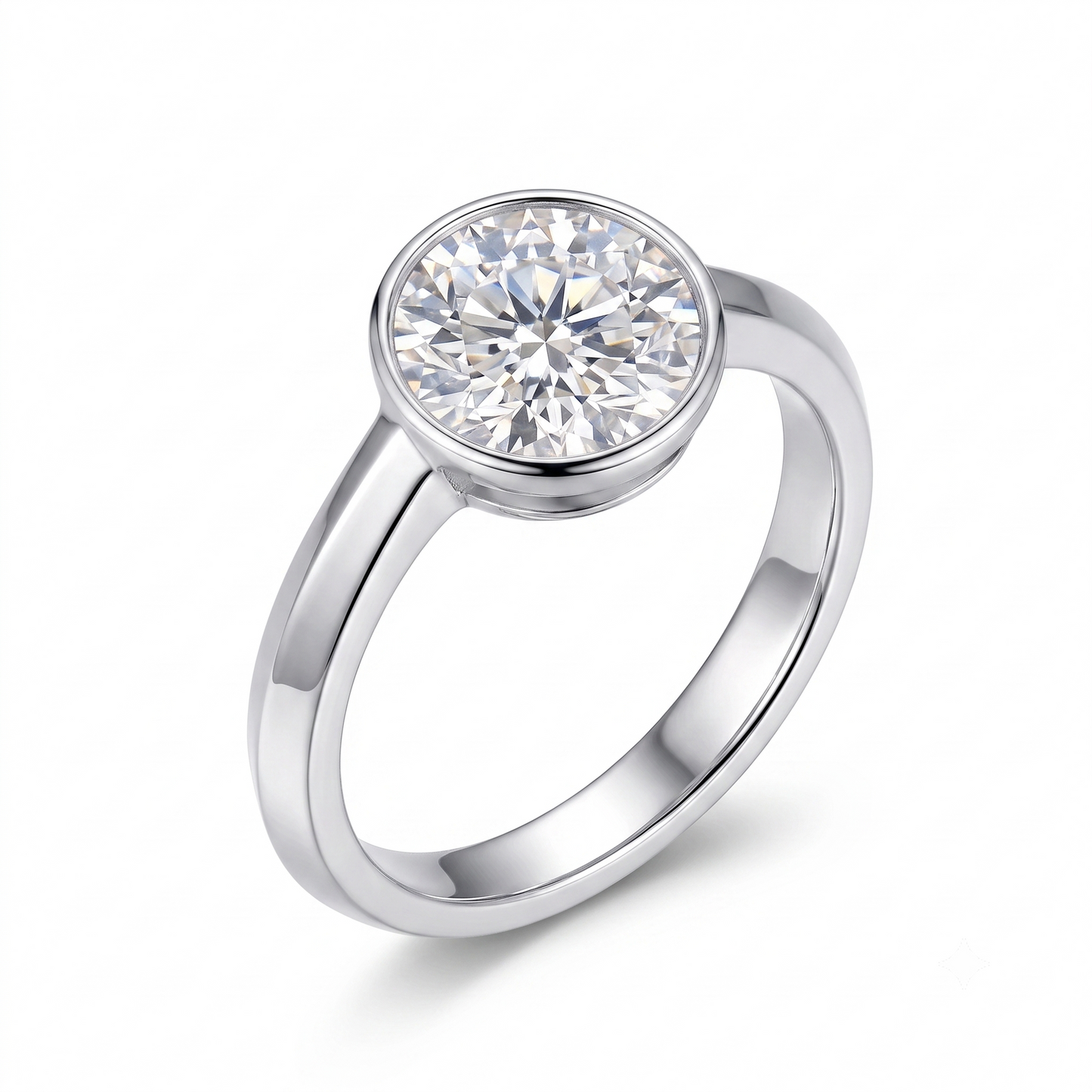 14k White Gold Solitaire Bezel Set Moissanite Ring 1ct