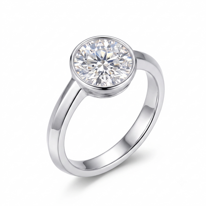 14k White Gold Solitaire Bezel Set Moissanite Ring 1ct