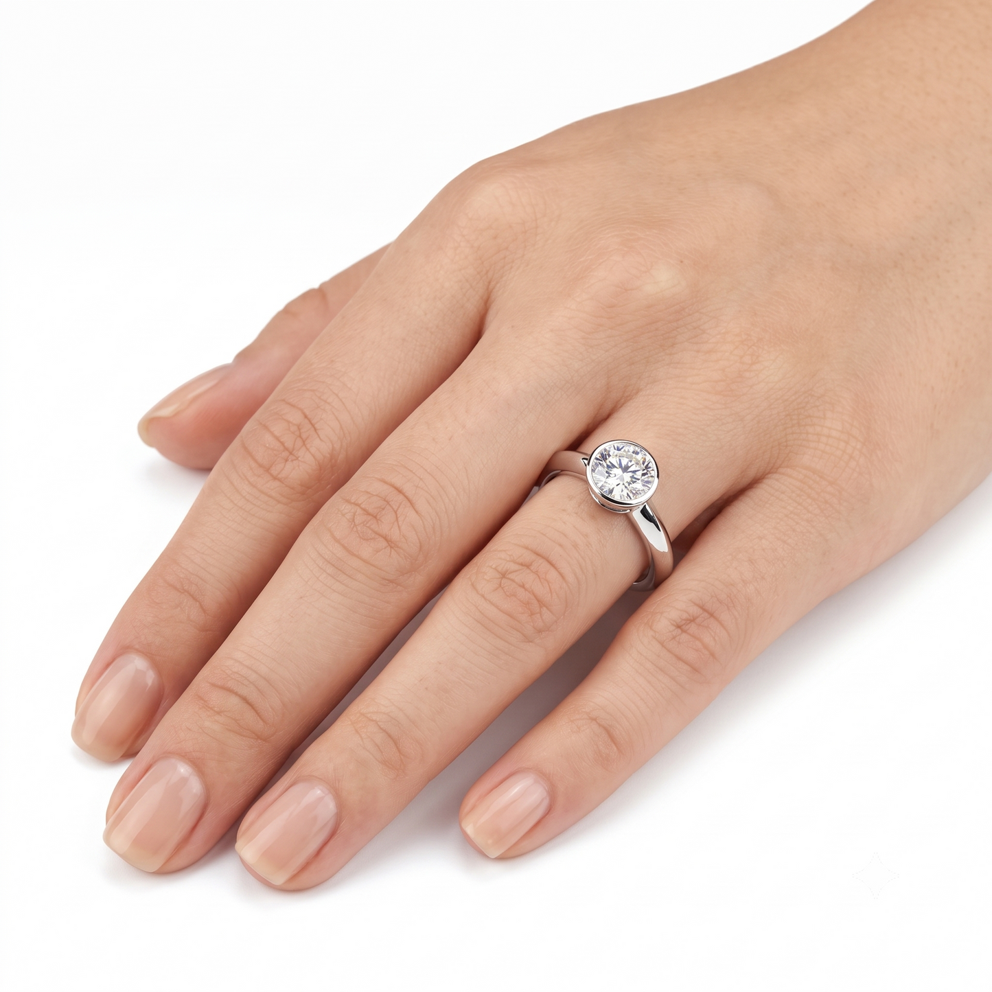 14k White Gold Solitaire Bezel Set Moissanite Ring 1ct