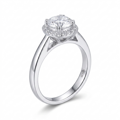 10k White Gold Engagement Ring - Halo Moissanite Ring 1ct Center Stone