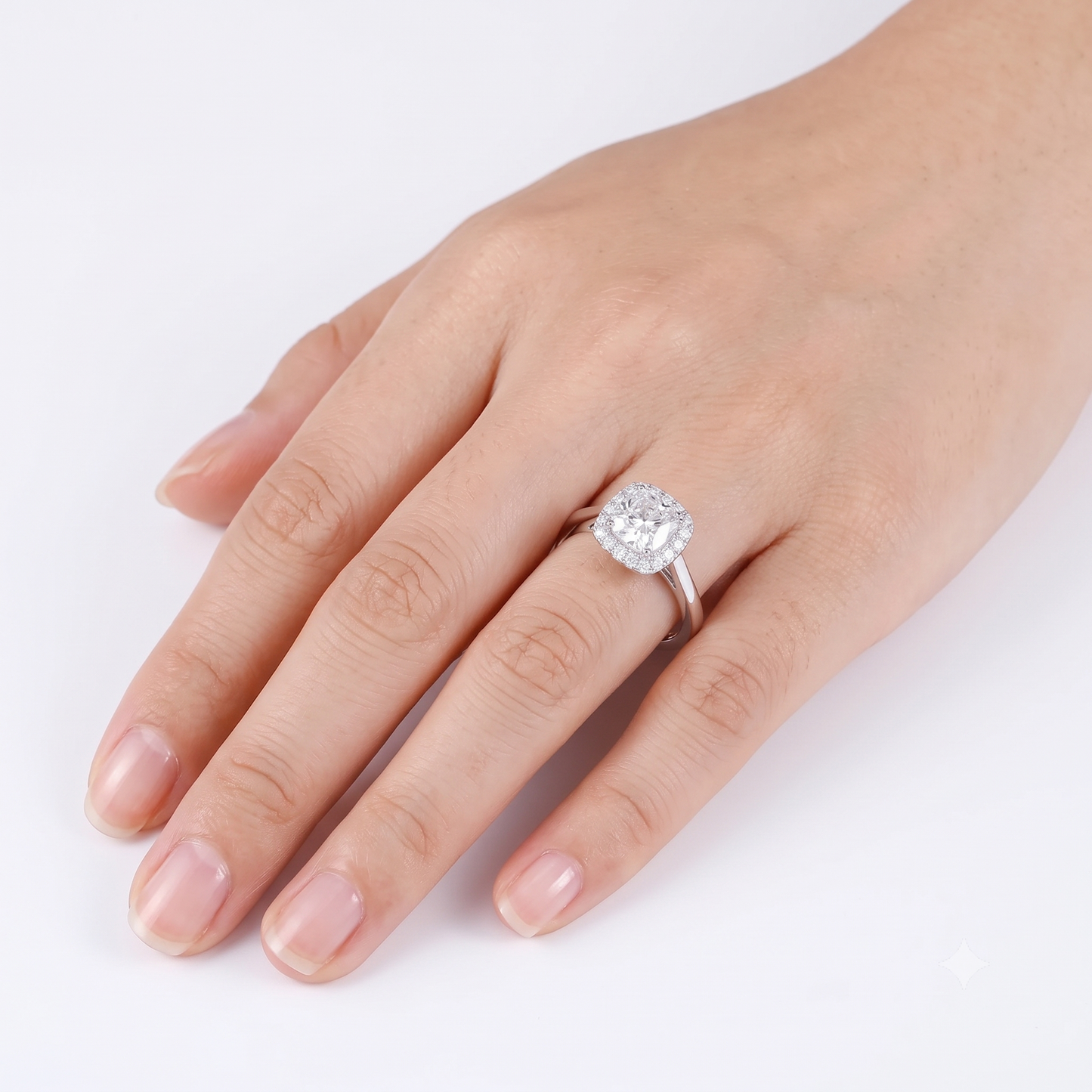 10k White Gold Engagement Ring - Halo Moissanite Ring 1ct Center Stone