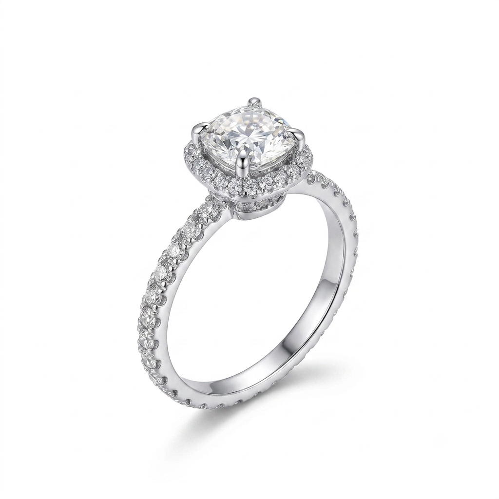 Engagement Ring 10k White Gold Halo Moissanite Ring 1ct Center Stone