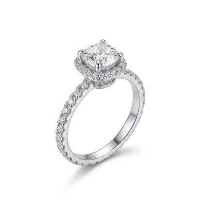Engagement Ring 10k White Gold Halo Moissanite Ring 1ct Center Stone