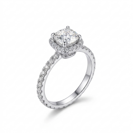 Engagement Ring 10k White Gold Halo Moissanite Ring 1ct Center Stone