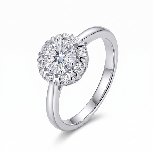 14k White Gold Halo Moissanite Awesome Engagement Ring 1ct Center Stone