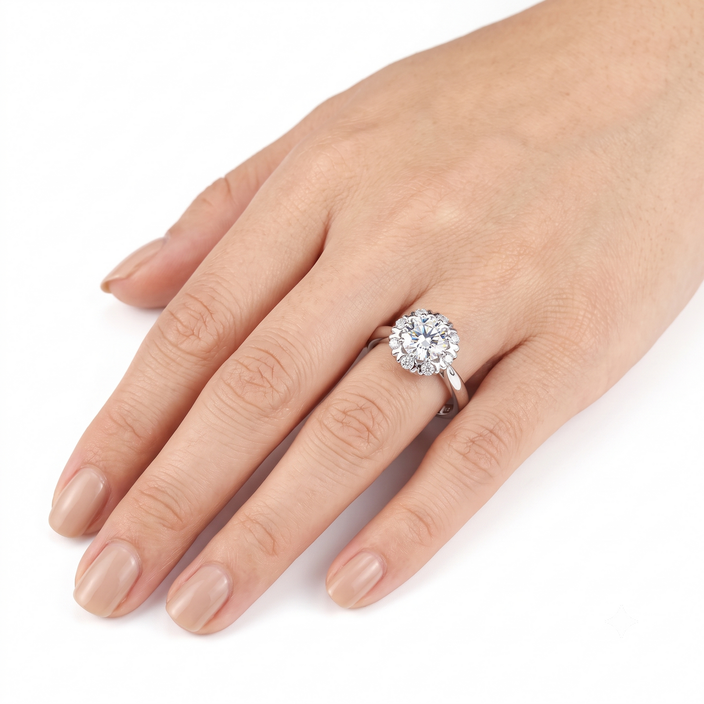 14k White Gold Halo Moissanite Awesome Engagement Ring 1ct Center Stone