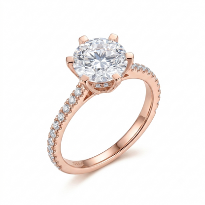 14k Rose Gold Moissanite Ring 2ct Center Stone