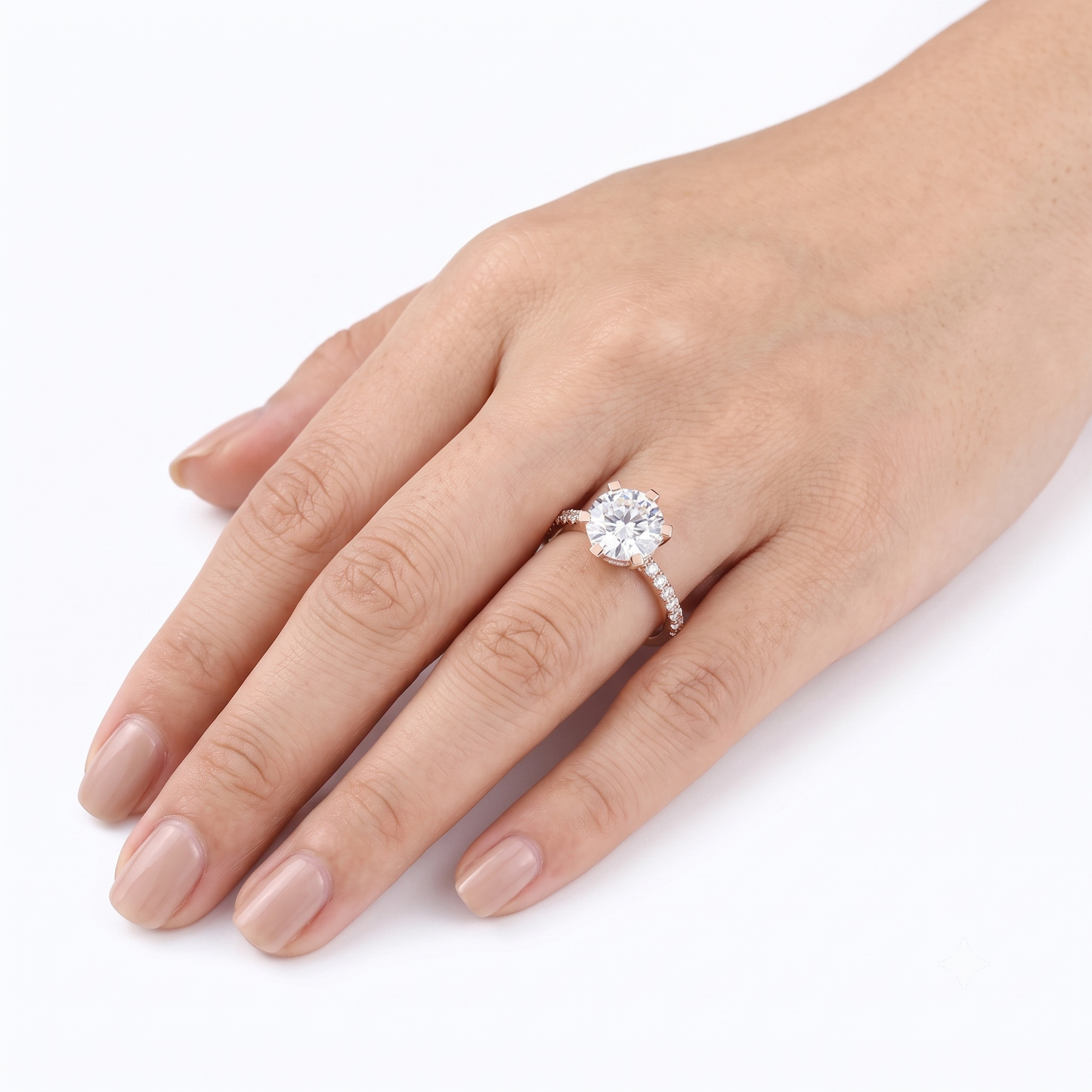 14k Rose Gold Moissanite Ring 2ct Center Stone