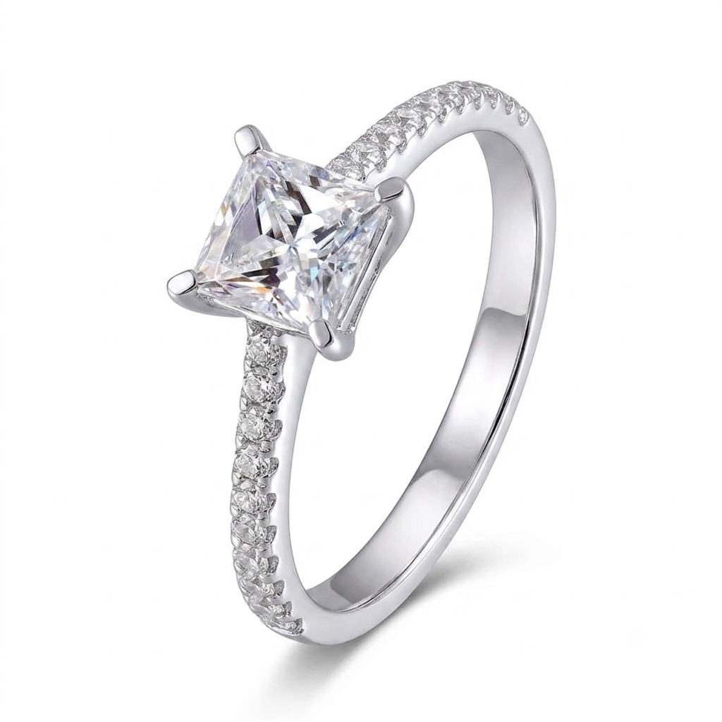 14k White Gold Princess Cut Moissanite Ring 1ct