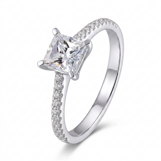 14k White Gold Princess Cut Moissanite Ring 1ct