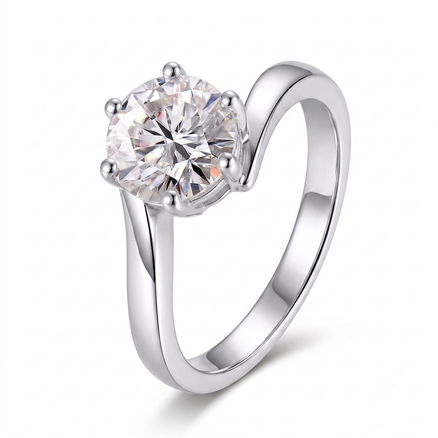 Platinum Plated Silver Solitaire Moissanite Ring 0.5ct