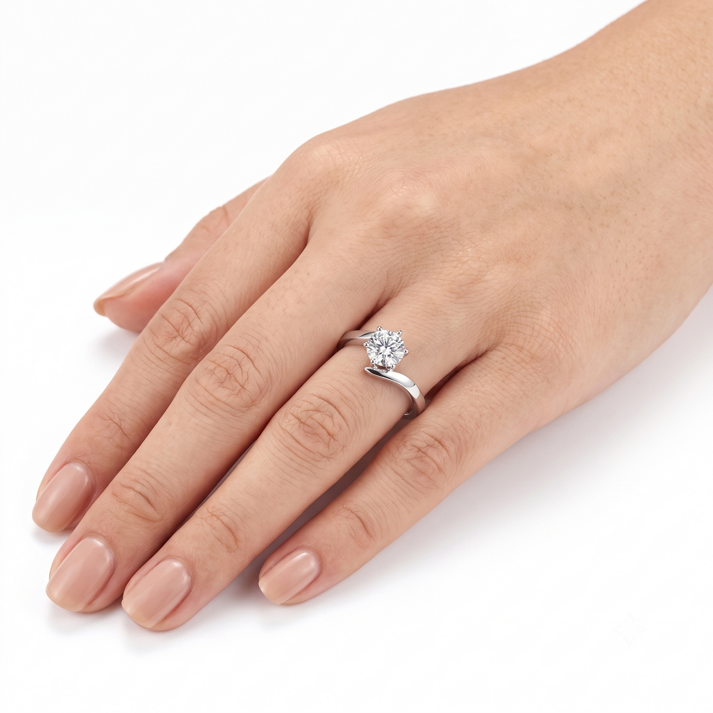 Platinum Plated Silver Solitaire Moissanite Ring 0.5ct