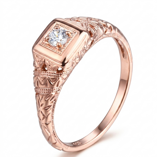 10k Rose Gold Vintage / Unique Moissanite Ring 0.1ct